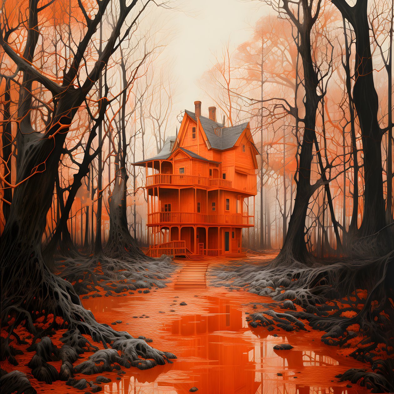 gran casa roja sobre fondo azul 1 de Kurt Heppke