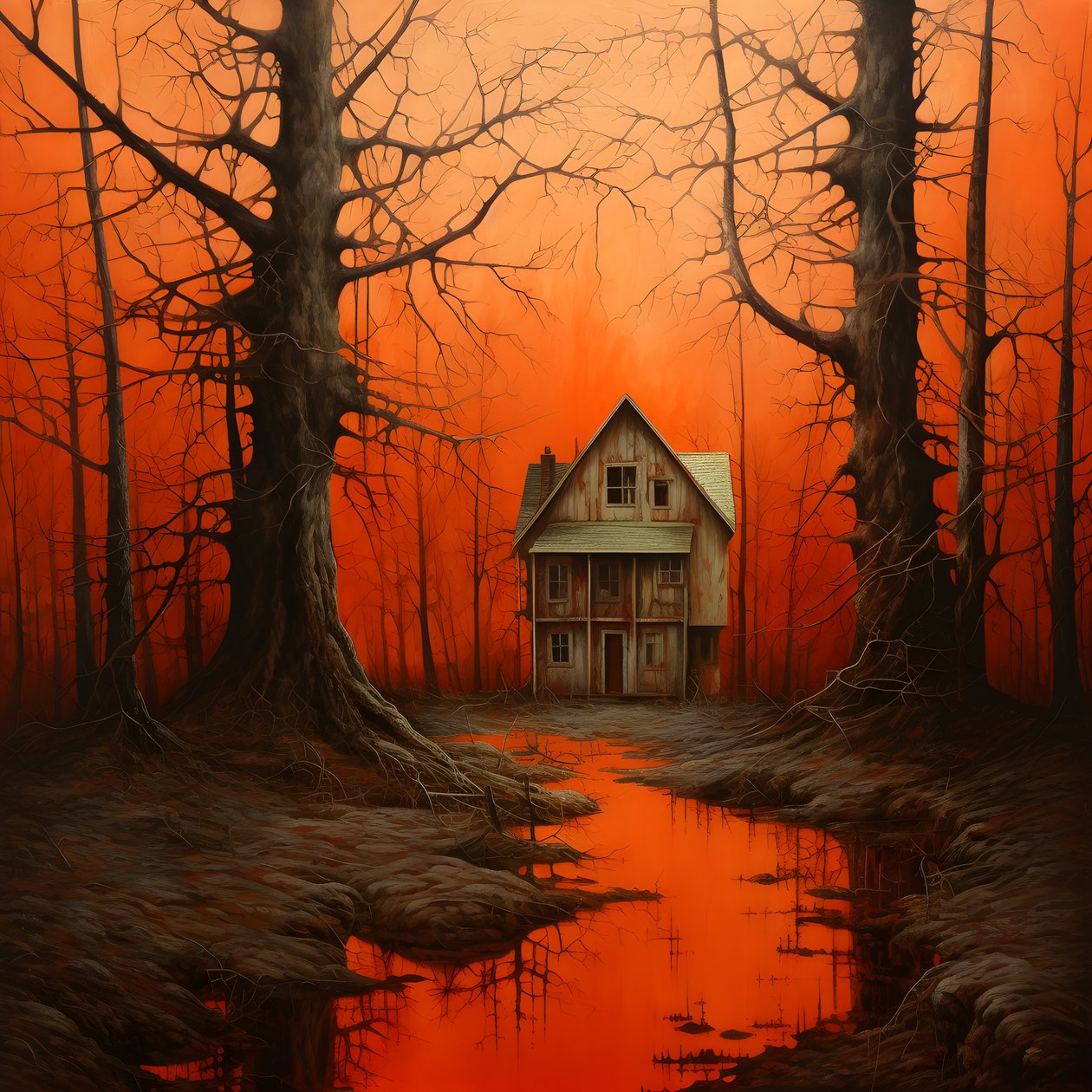 gran casa roja sobre fondo azul 3 de Kurt Heppke