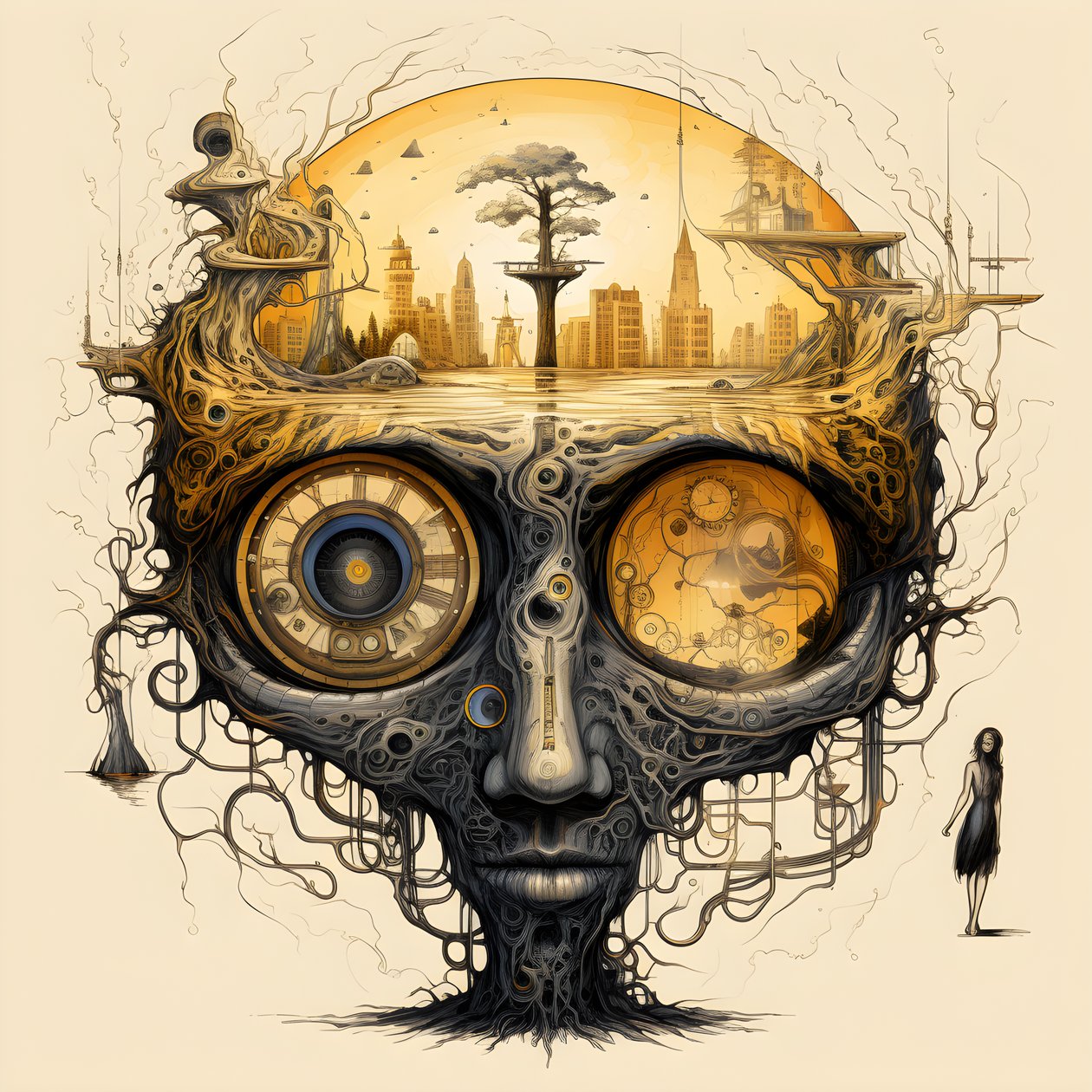 leonardo davinci concept sketch album artwork raíz de un árbol que crece de la tierra y alcanza el cielo como jack y las habichuelas 1 de Kurt Heppke
