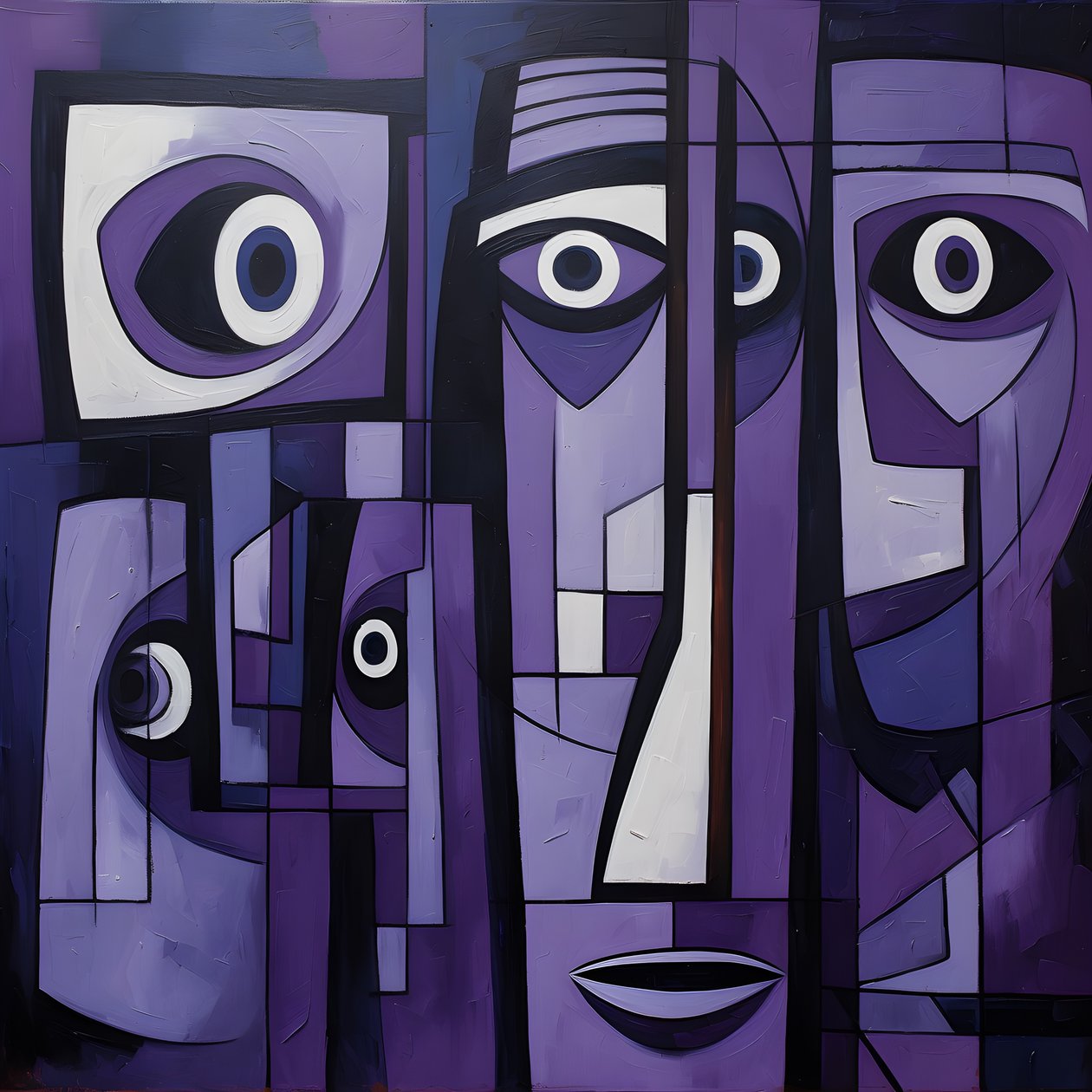 pintura geométrica púrpura y gris con ojo púrpura 4 de Kurt Heppke