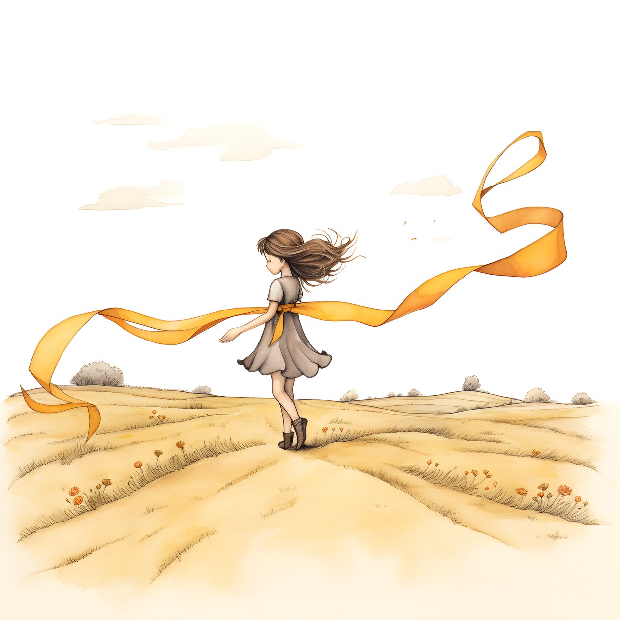 dibujo ingenuo de una niña con una cinta bailando 1 de Kurt Heppke