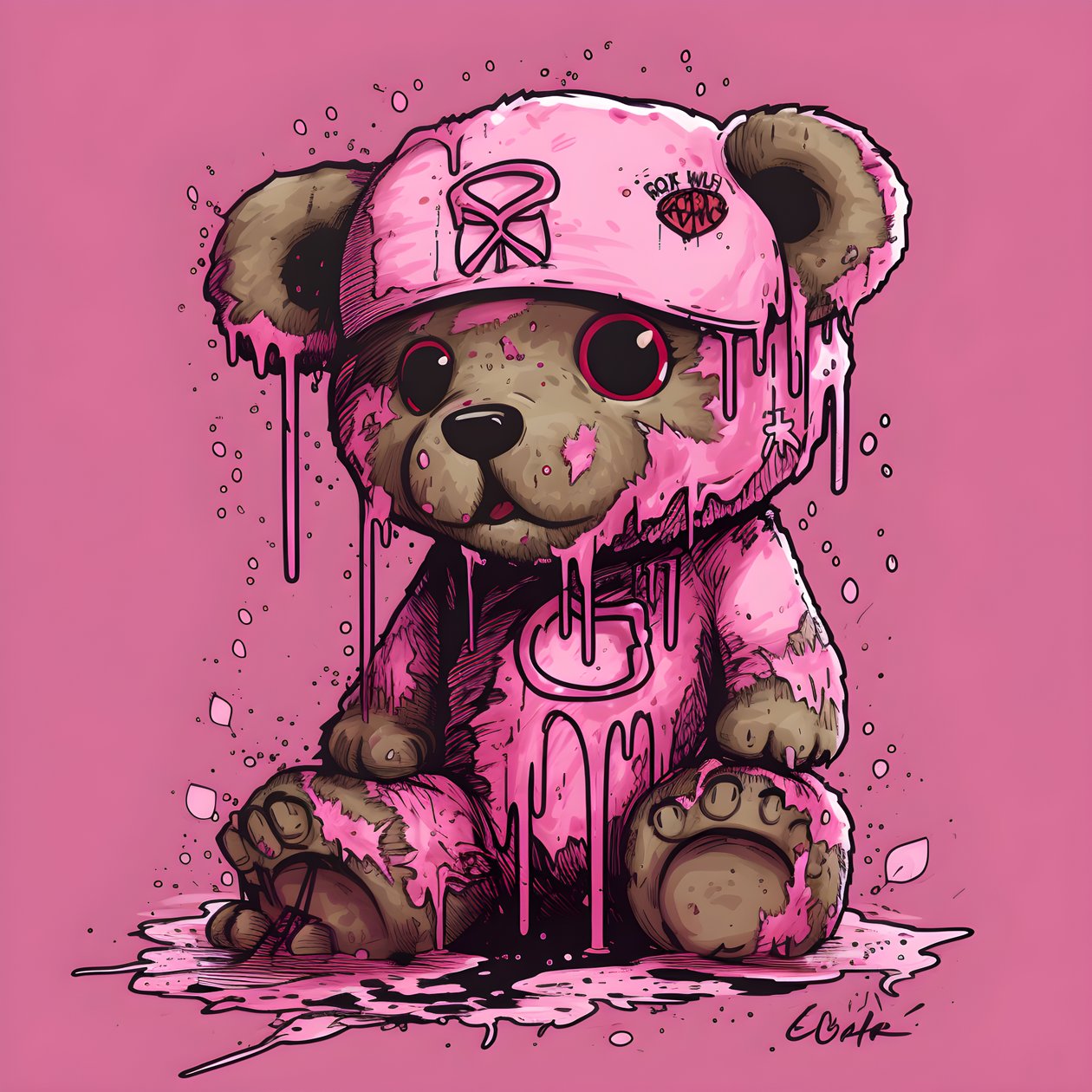 peluche unisex rosa con tatuaje marrón en la frente 4 de Kurt Heppke