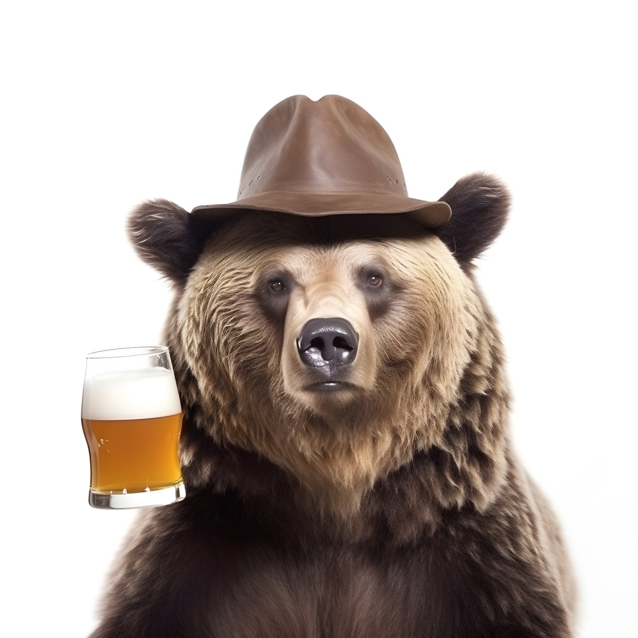 un oso con sombrero de copa una jarra de cerveza de frente y de perfil sobre fondo blanco 2 de Kurt Heppke