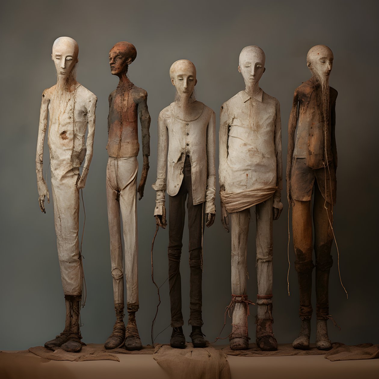cuatro figuras de arcilla de hombres de pie uno al lado del otro 4 de Kurt Heppke