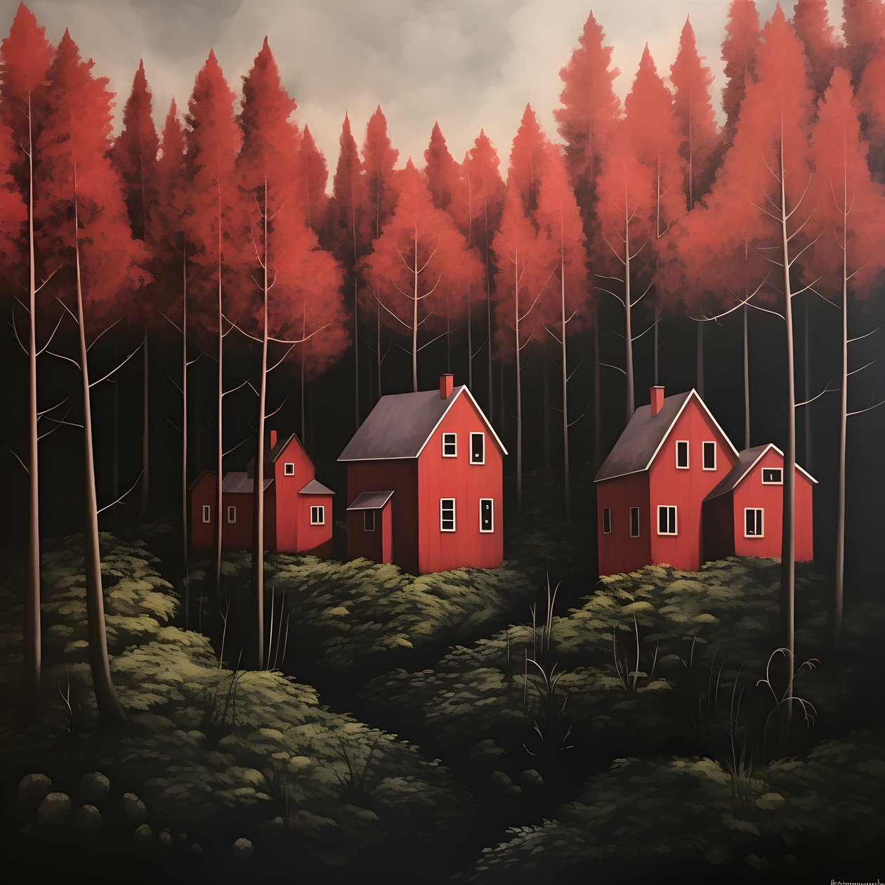 cuatro casas rojas en el bosque 2 de Kurt Heppke