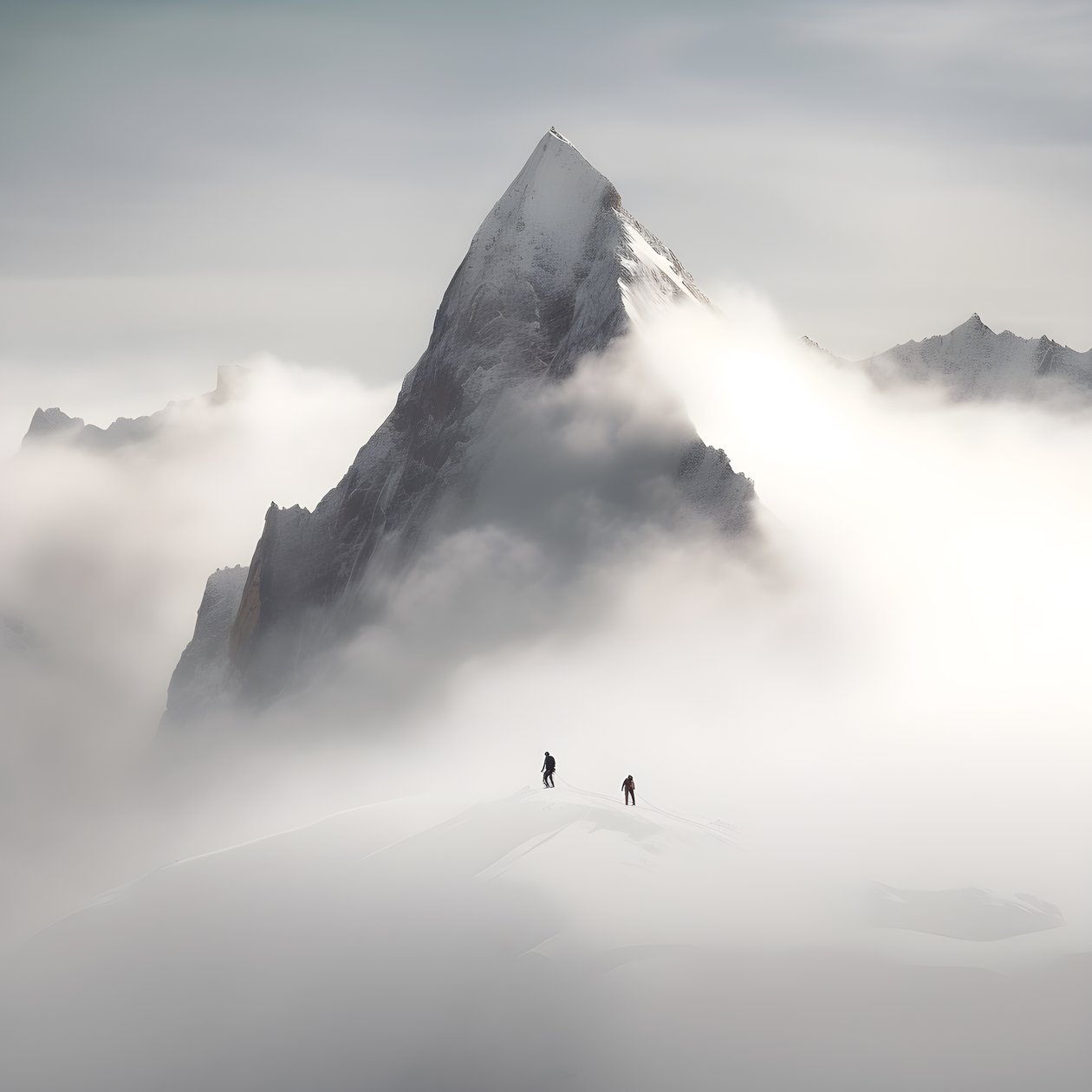 dos personas esquiando sobre una montaña nublada 3 de Kurt Heppke