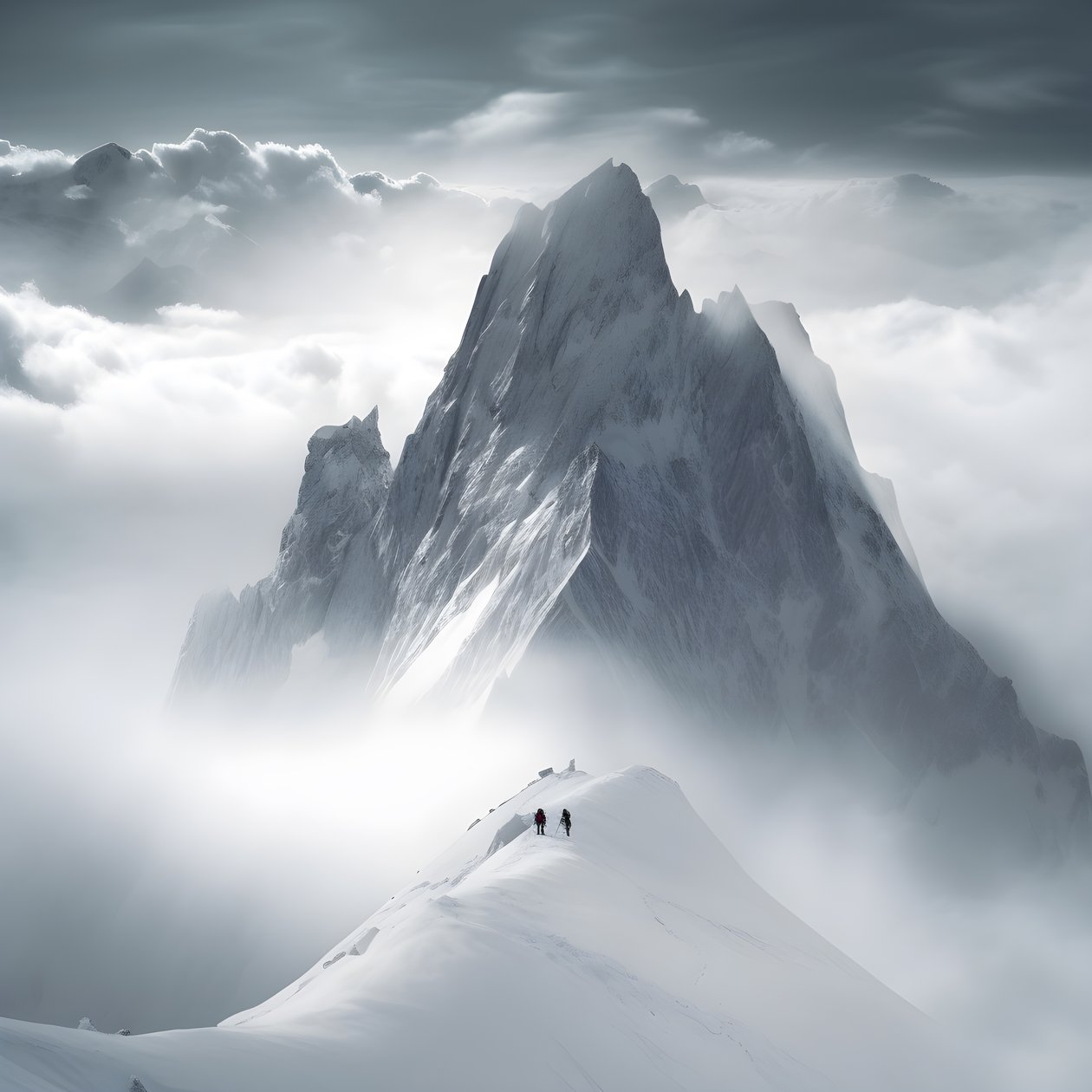 dos personas esquiando sobre una montaña nublada 4 de Kurt Heppke