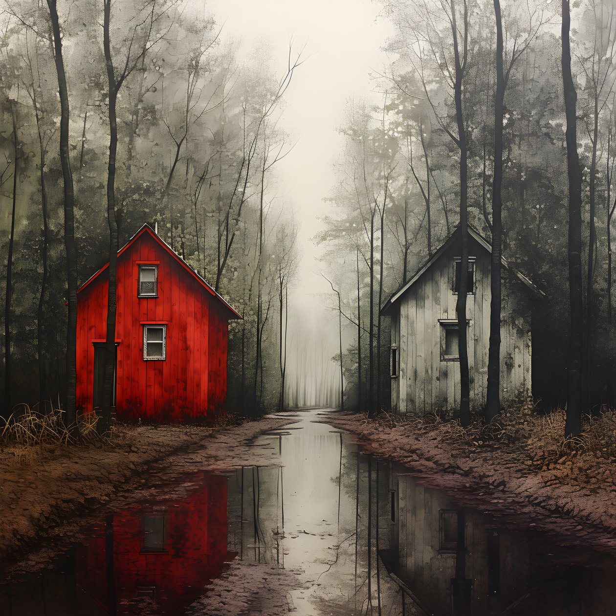 dos casas rojas en el bosque 3 de Kurt Heppke