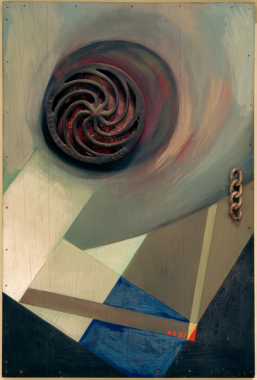 Merzbild con cadena de Kurt Schwitters