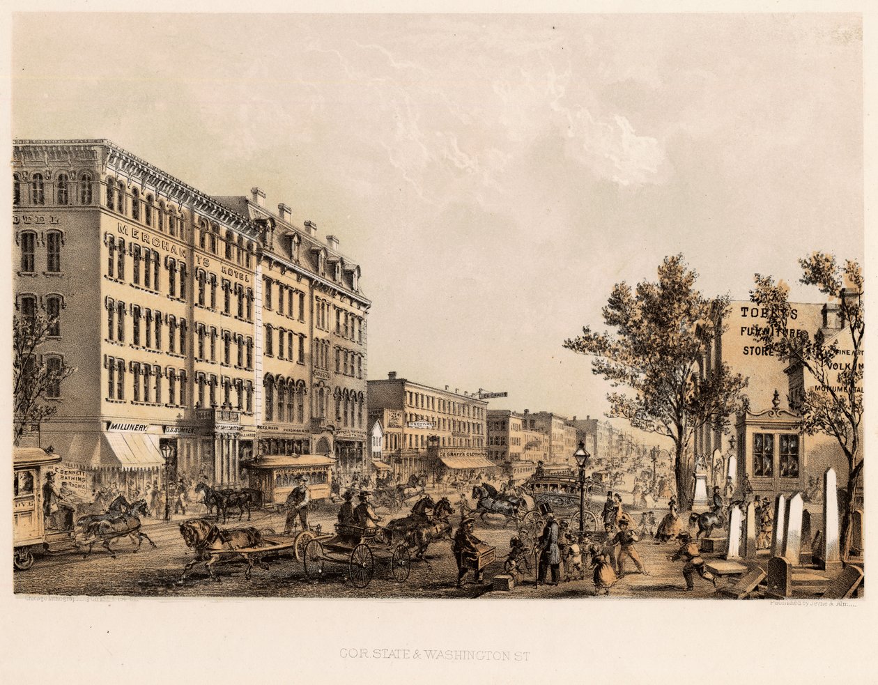 La esquina de State y Washington Streets, Chicago, c.1867 de Kurz and Allison