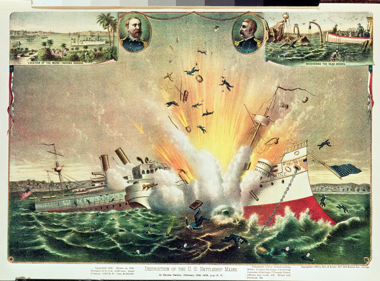 Destrucción del acorazado estadounidense Maine en el puerto de La Habana, 15 de febrero de 1898 de Kurz and Allison
