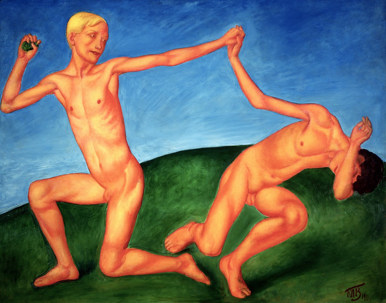 Los niños jugando, 1911 de Kuzma Sergeevich Petrov Vodkin