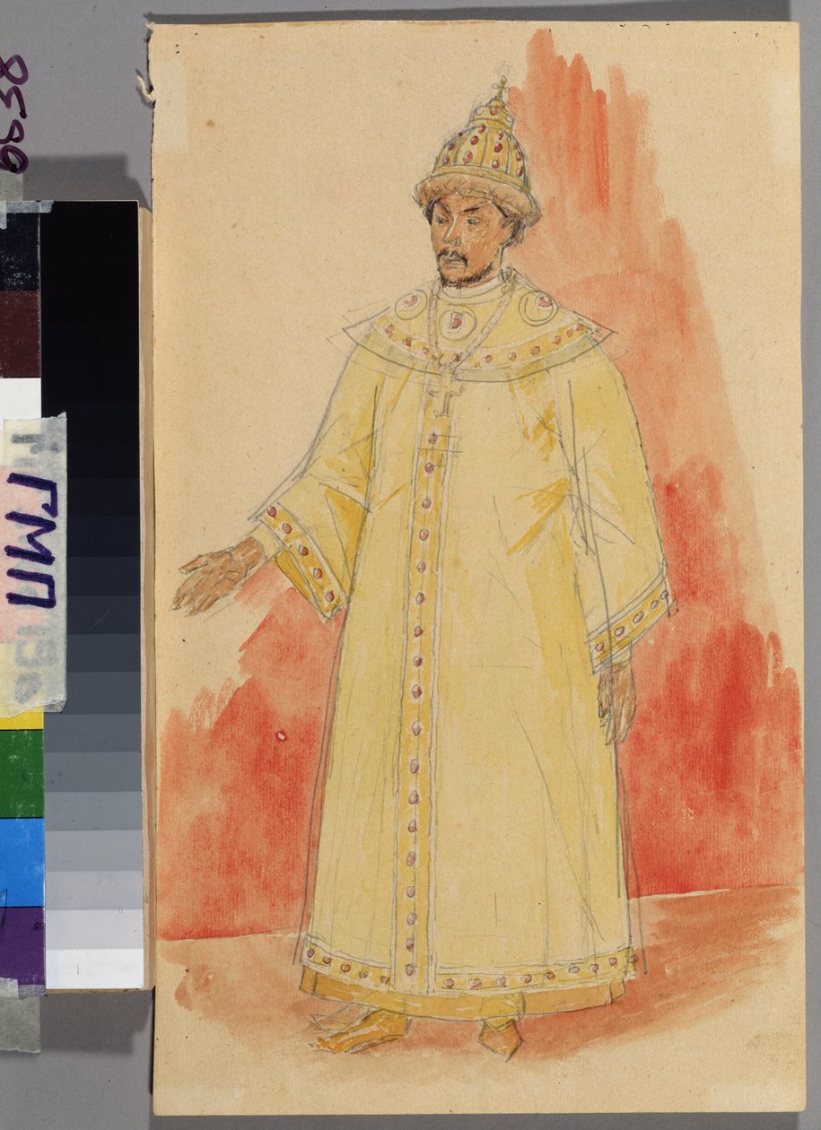 Proyecto de vestuario para la ópera ""Boris Godunov"" de Modest Mussorgsky (1839-1881). Obra de Kuzma Sergeyevich Petrov Vodkin (Petrov-Vodkin) (Kouzma Petrov Vodkin) (Petrov-Vodkin) (1878-1939), lápiz y acuarela sobre papel de Kuzma Sergeevich Petrov Vodkin