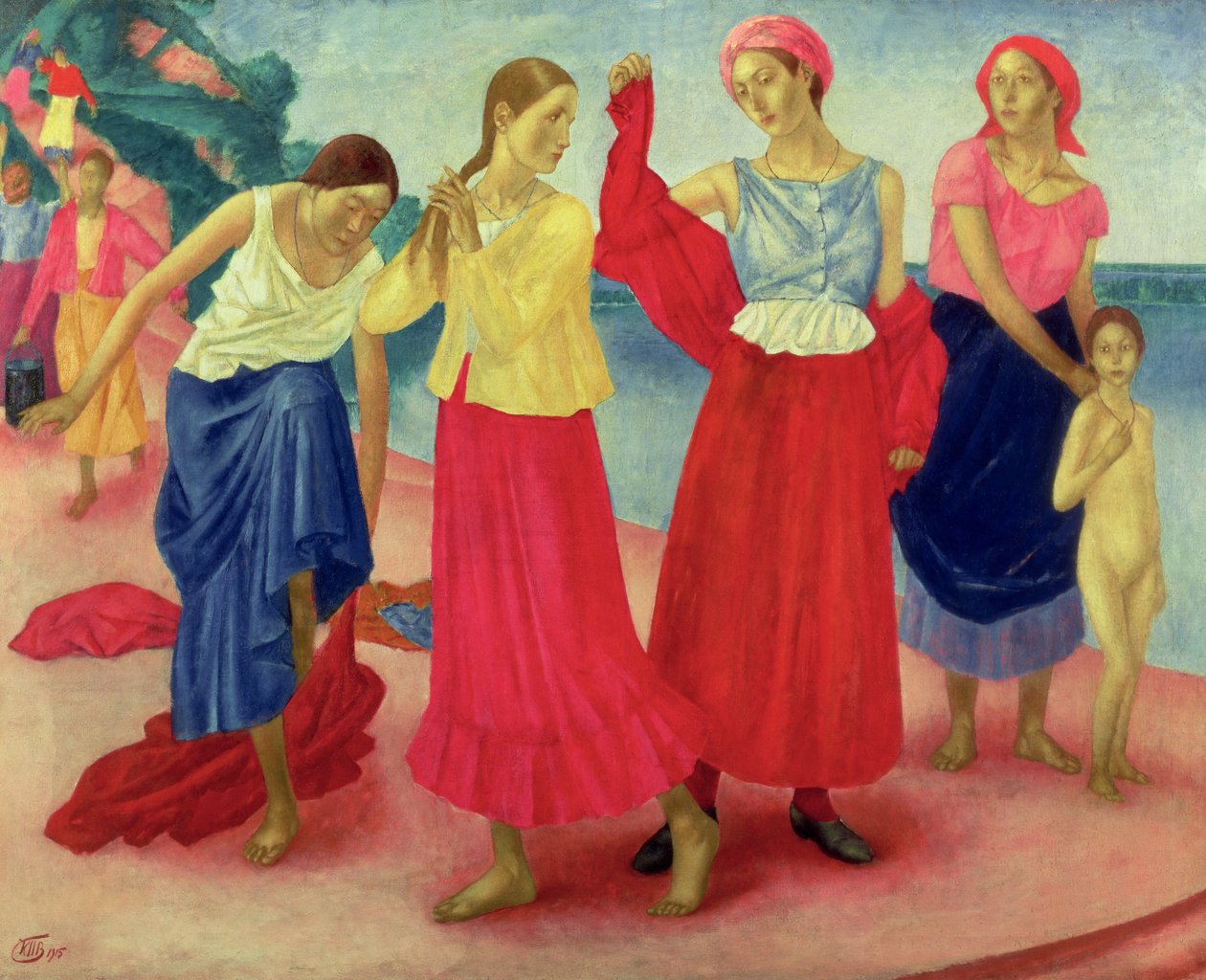 Jóvenes mujeres en el Volga, 1915 de Kuzma Sergeevich Petrov Vodkin
