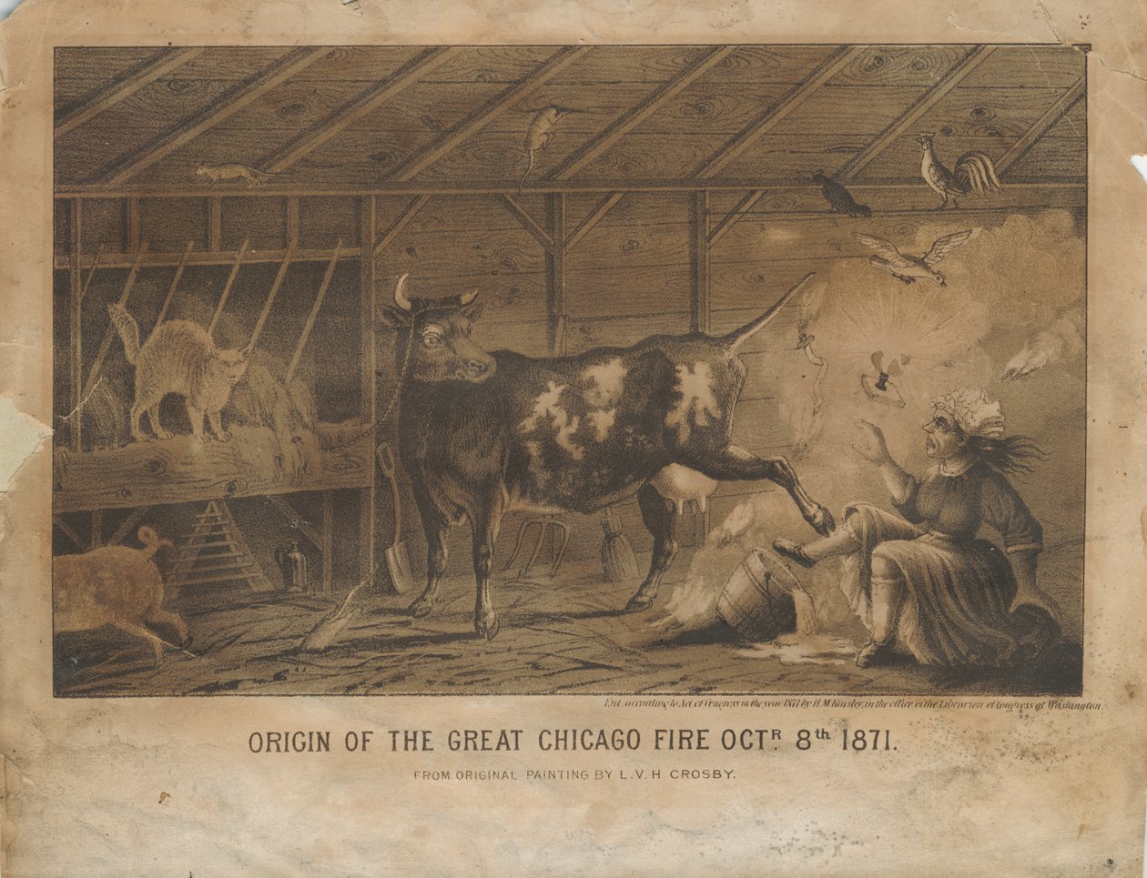 Origen del gran incendio de Chicago 8 de octubre de 1871, c.1872 de L. V. H. after Crosby