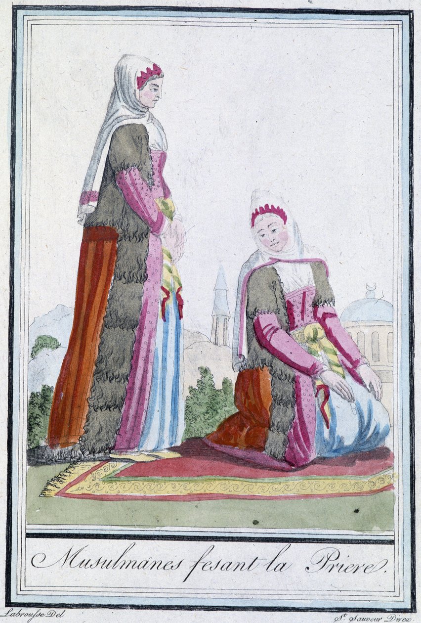 Musulmanes en oración - en “Encyclopédie des voyages” de J. Grasset St Sauveur, ed. Deroy, París de L.F. Labrousse