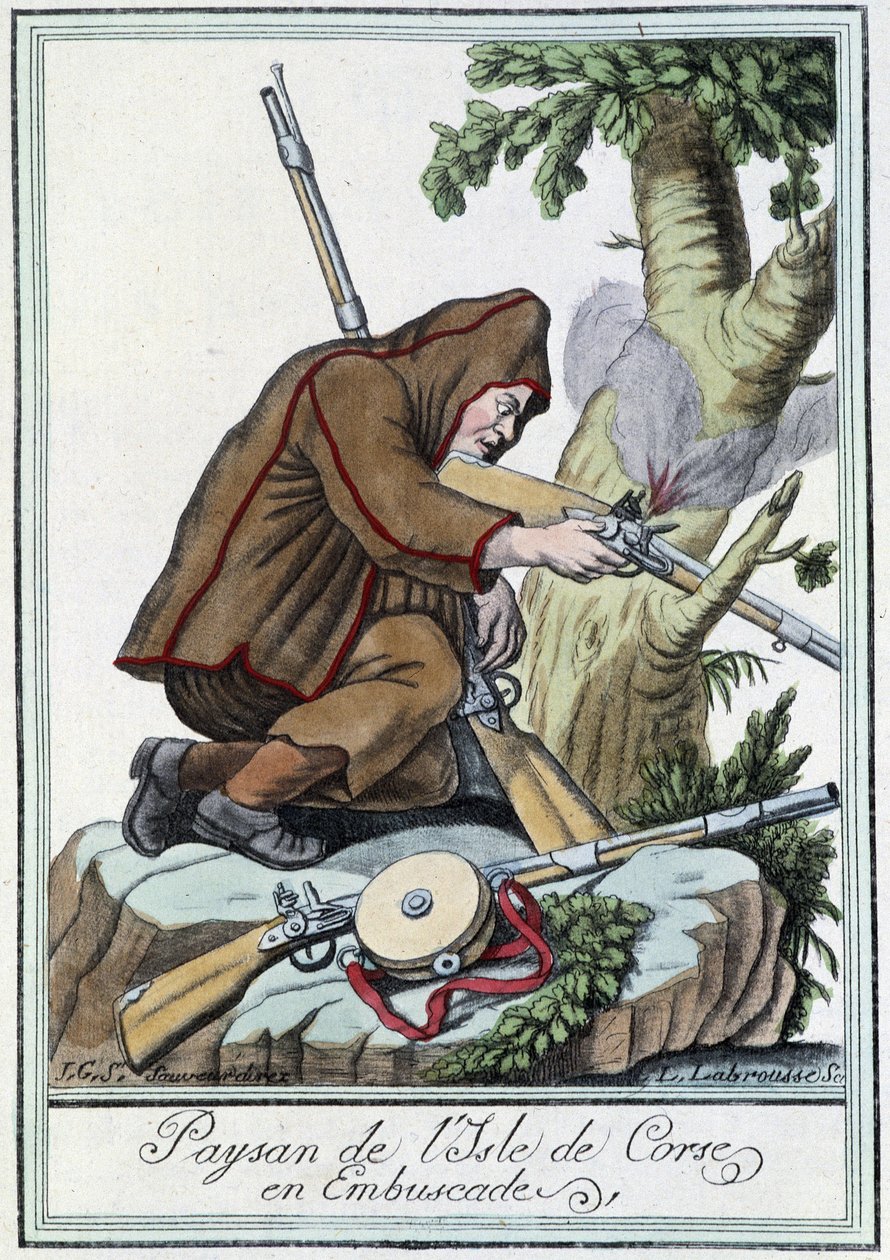 Campesino de la Isla de Córcega en emboscada - en “Enciclopedia de Viajes” de J. Grasset St Sauveur, Deron, París de L.F. Labrousse