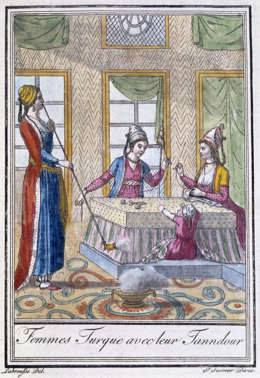 Mujeres turcas con su Tanndour - en “Encyclopédie des voyages” de J. Grasset St Sauveur, ed. Deroy, París de L.F. Labrousse