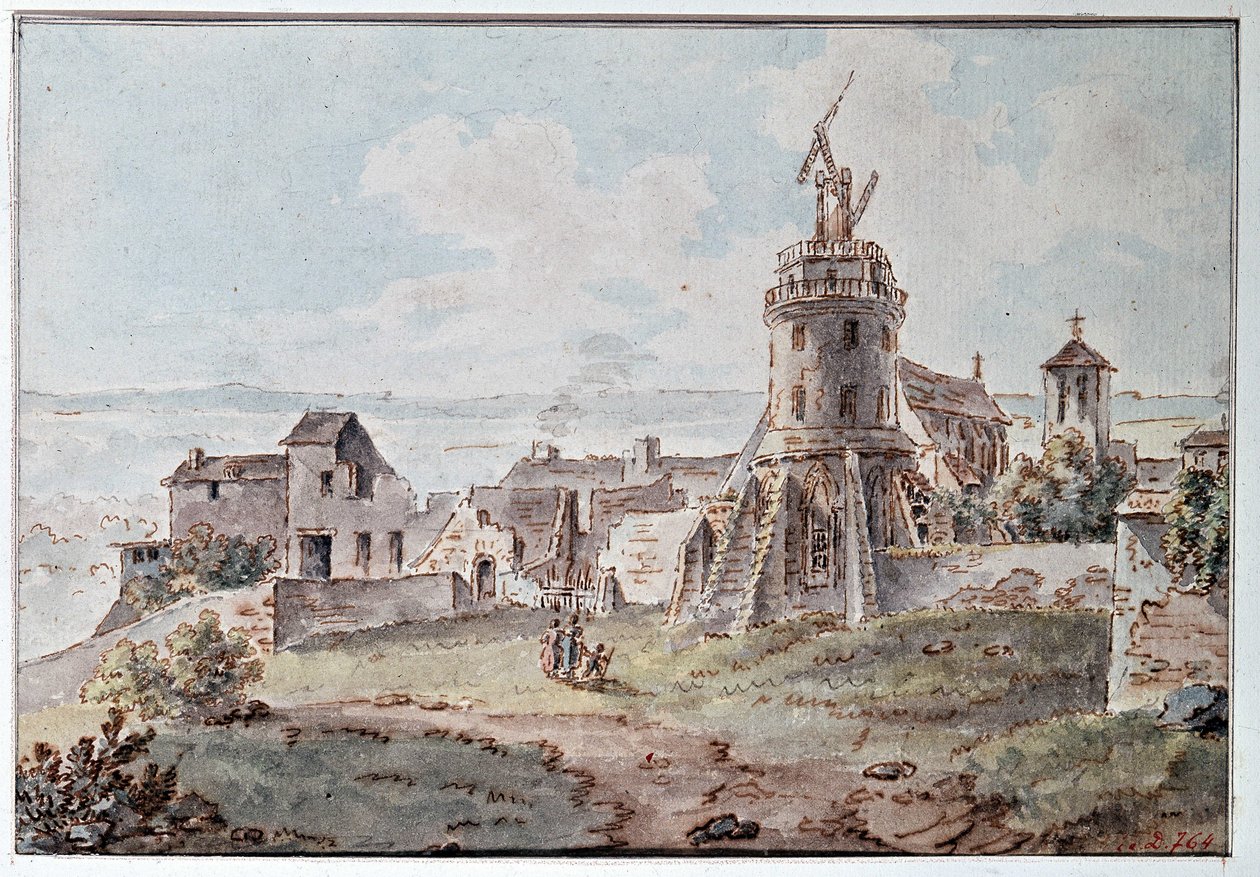 Un telégrafo Chappe en lo alto de una torre, por Goblain, finales del siglo XVIII de L. Goblain