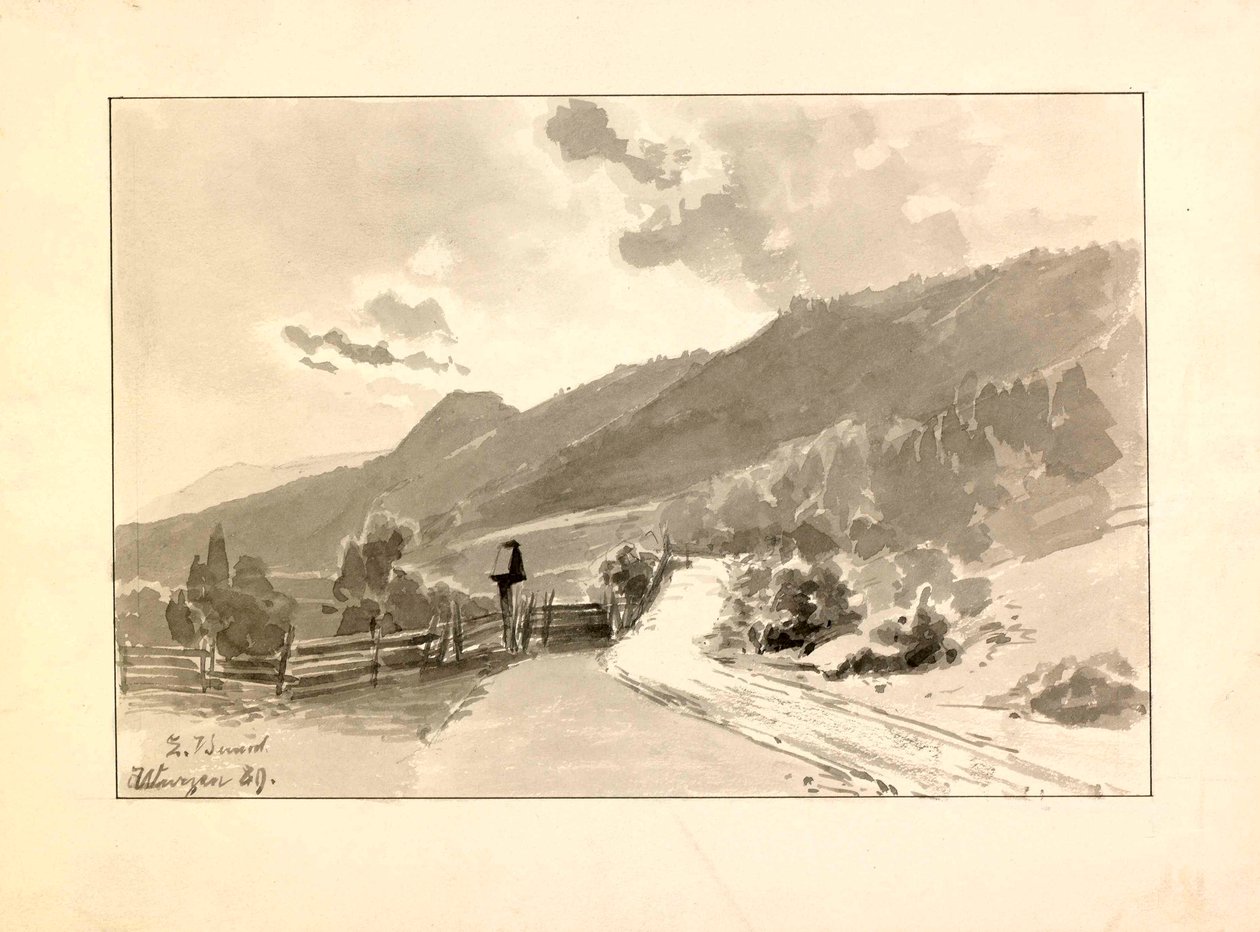 Paisaje con señal en el camino cerca de Podkoren de Ladislav Benesch