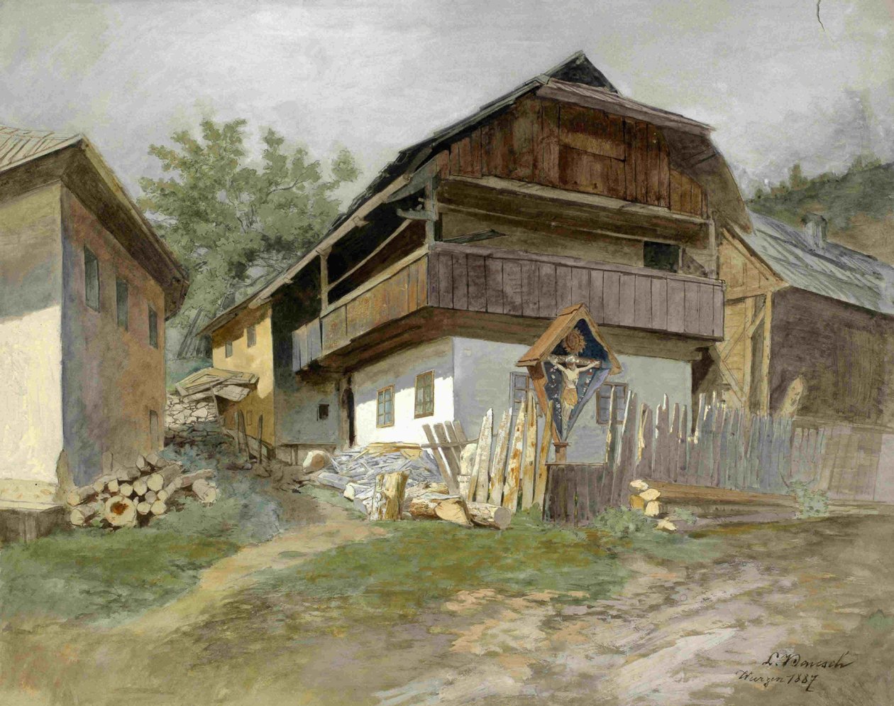 Motivo de Podkoren - casa característica con signo de Ladislav Benesch