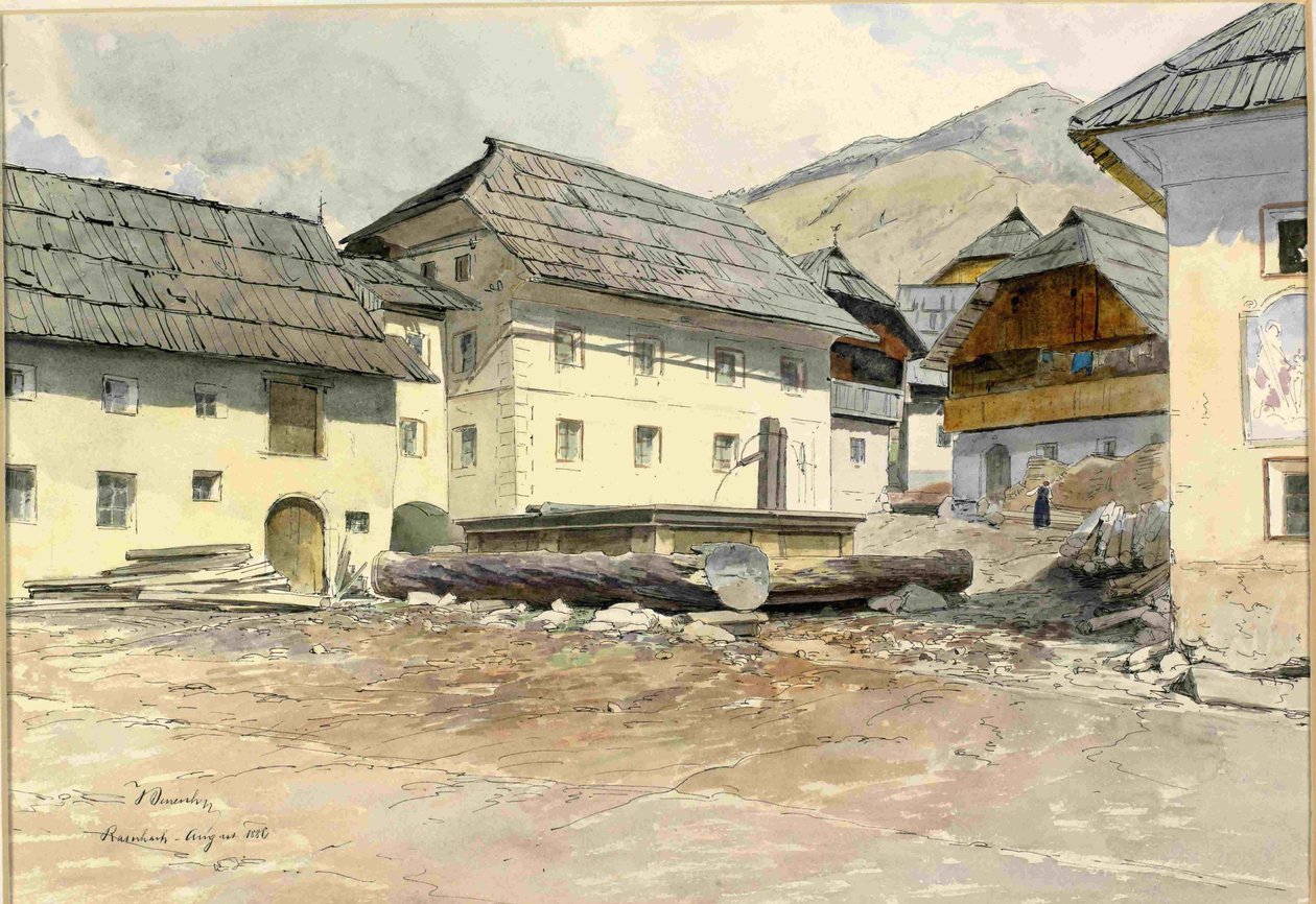 Rateče-fuente en el centro del pueblo de Ladislav Benesch