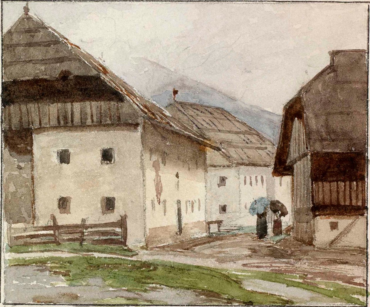 Motivo rural con mujeres y paraguas de Ladislav Benesch