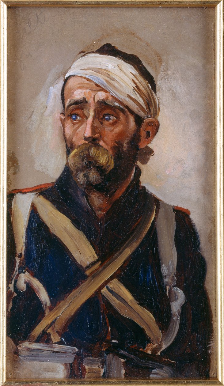Estudio de un guardia herido, Crimea, c.1874 de Lady Butler