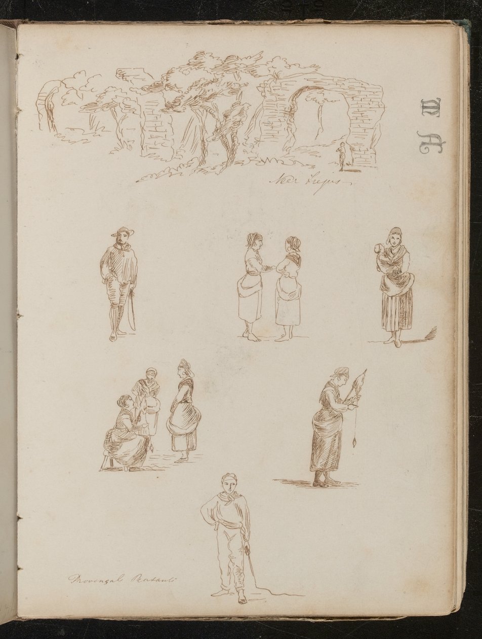 Estudio de paisaje con árboles y arcos en ruinas de Lady Butler