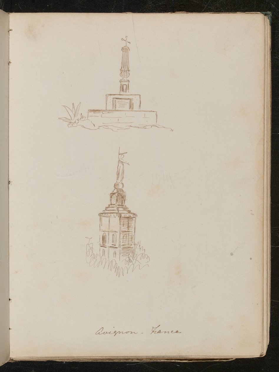 Dos estudios arquitectónicos de monumentos, ubicación anotada como "Avignon - Francia" de Lady Butler