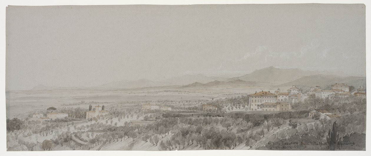 Vista de la Villa Pescatore desde Villa Muti, Piombino de Lady Elizabeth Susan Percy