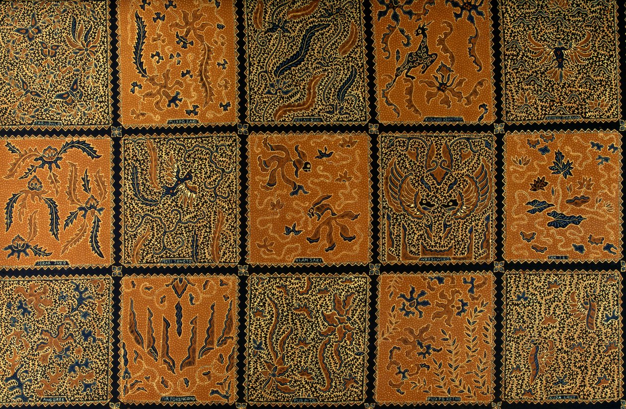 Batik con patrón tradicional de cuadros, Surakarta, Java, Indonesia (detalle) de Amadeo (after) Modigliani