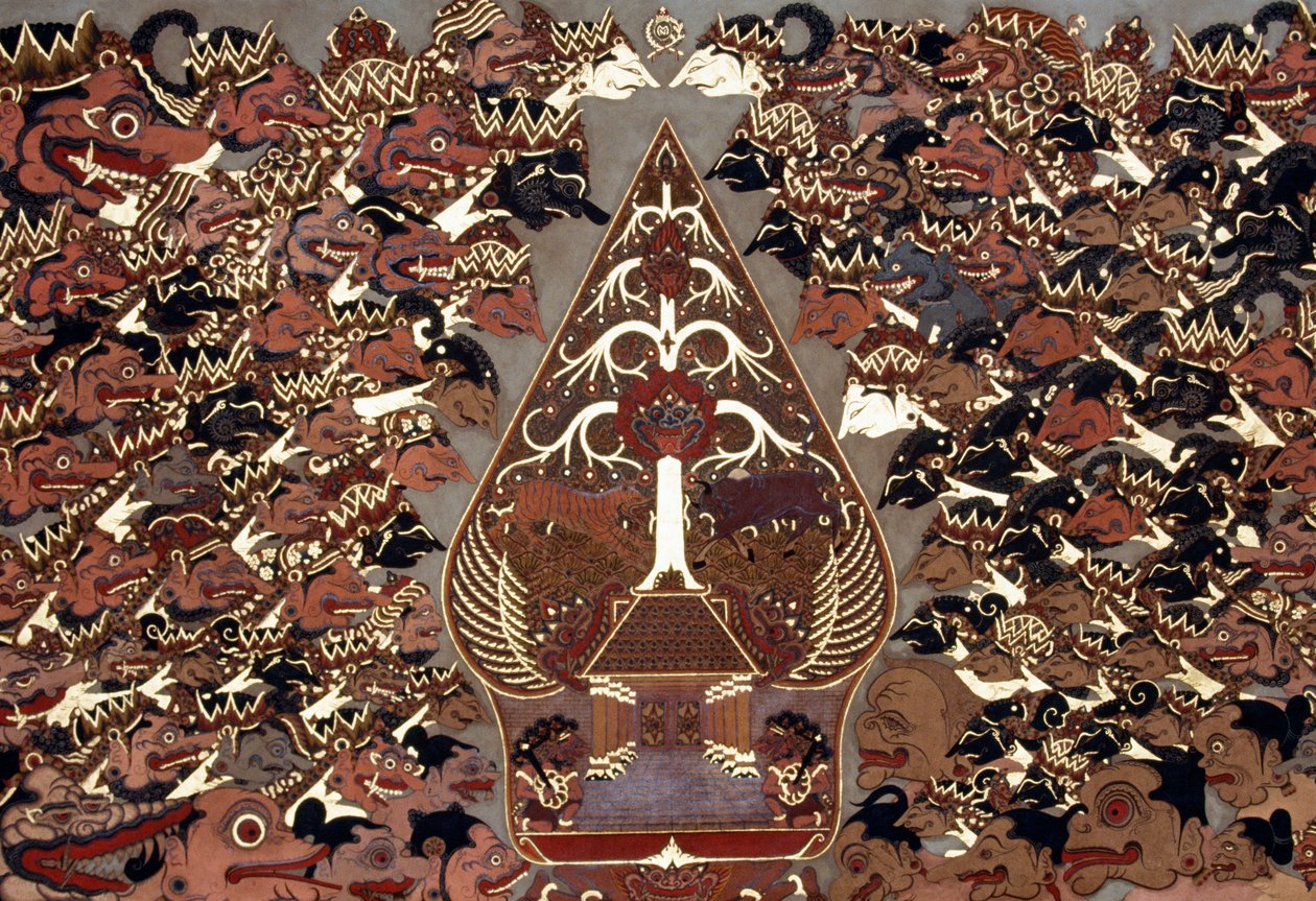 Pintura en estilo Wayang Beber inspirada en el Teatro de Sombras (wayang kulit), Palacio Mangkunegaran, Surakarta, Java, Indonesia de Amadeo (after) Modigliani