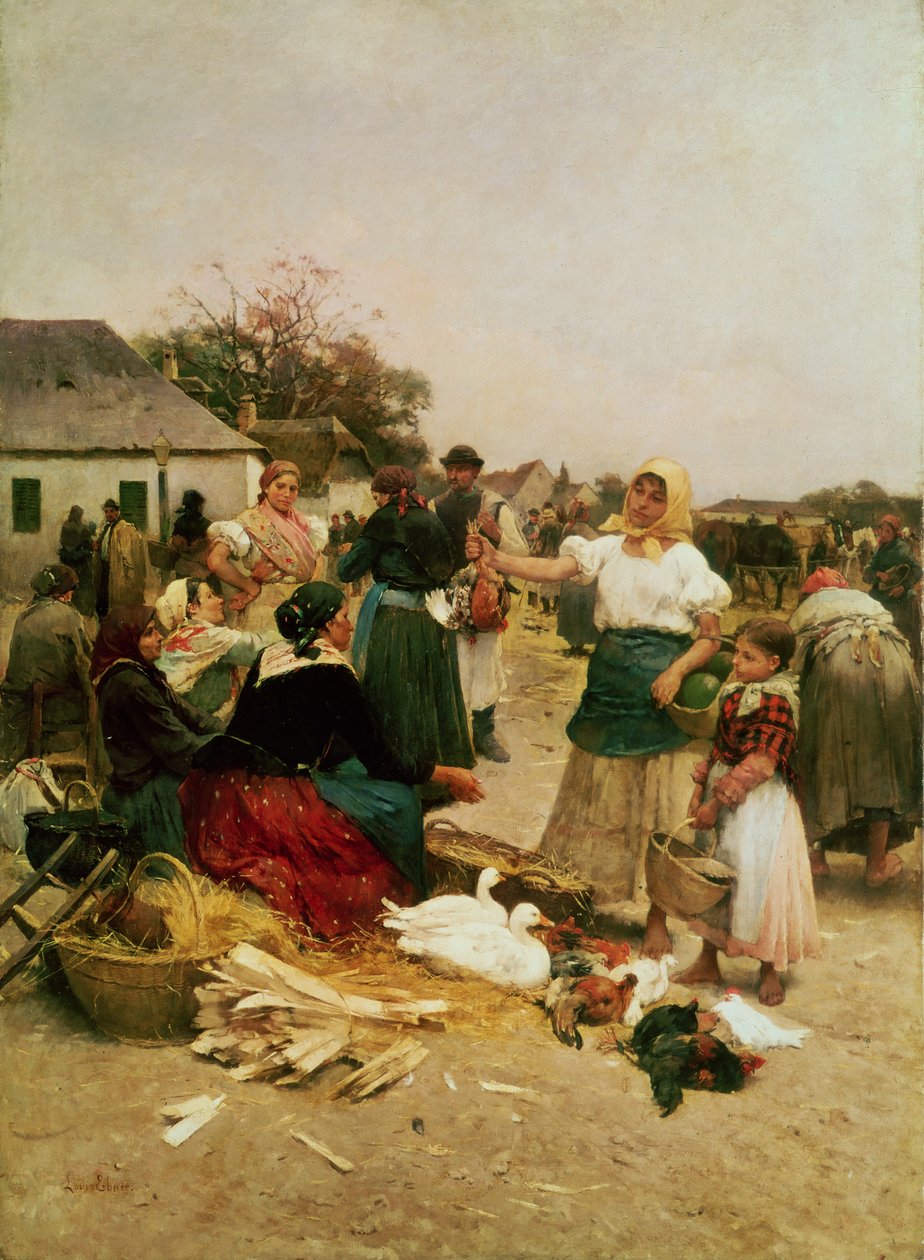 El mercado de aves, 1885 de Lajos Deak Ebner