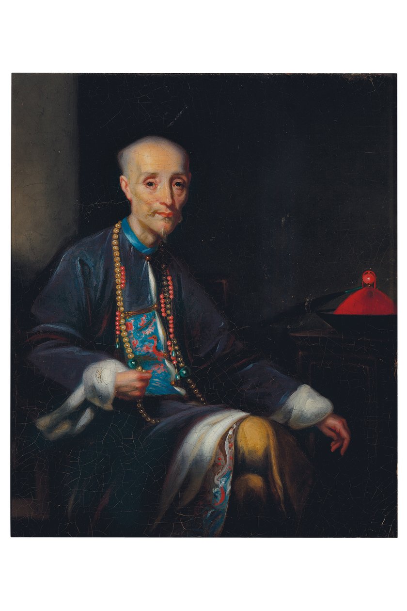 Retrato de Houqua, de tres cuartos, sentado, en un interior (óleo sobre lienzo) de Lam Qua (attr. to)