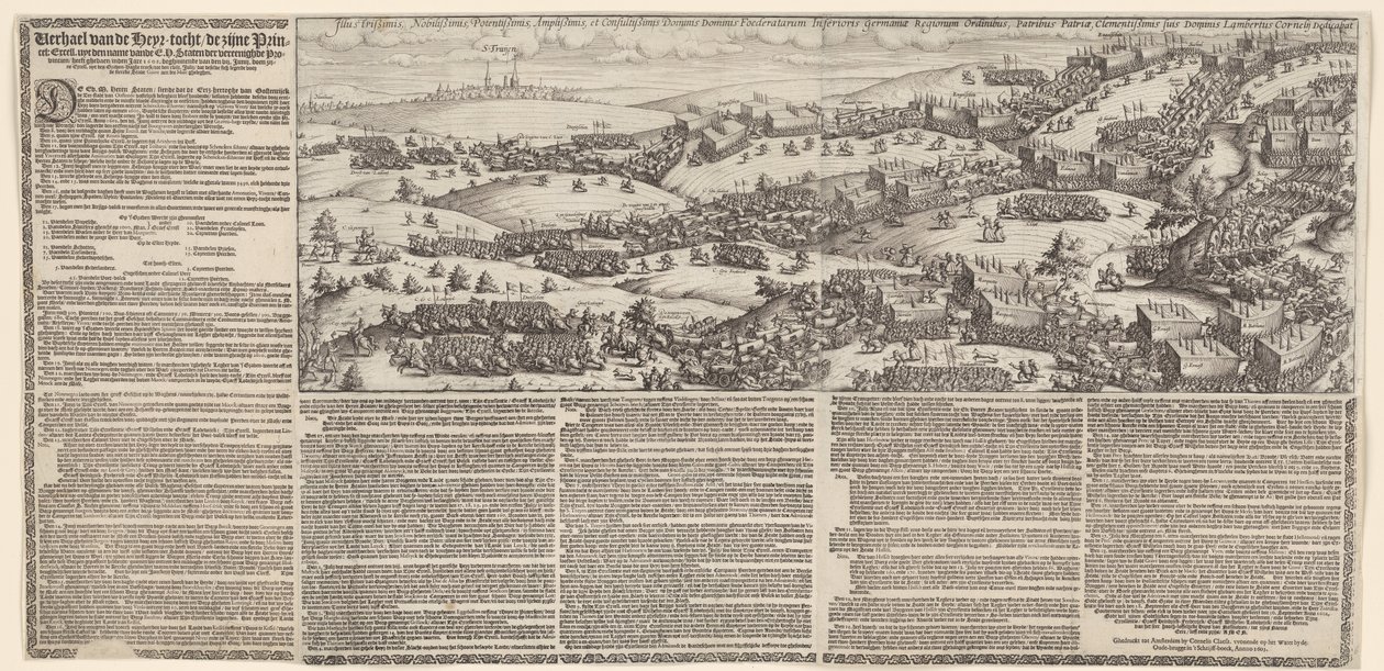 Viaje desde Mauricio a través de Brabante hasta Grave, 1602 Historia del viaje de Heyr que hizo su Princel. sobresalir uyt el nombre de la E.H. Staten der vereenighde Provintien has ghedaeen inden Jare 1602 (título sobre el objeto) de Lambert Cornelisz.