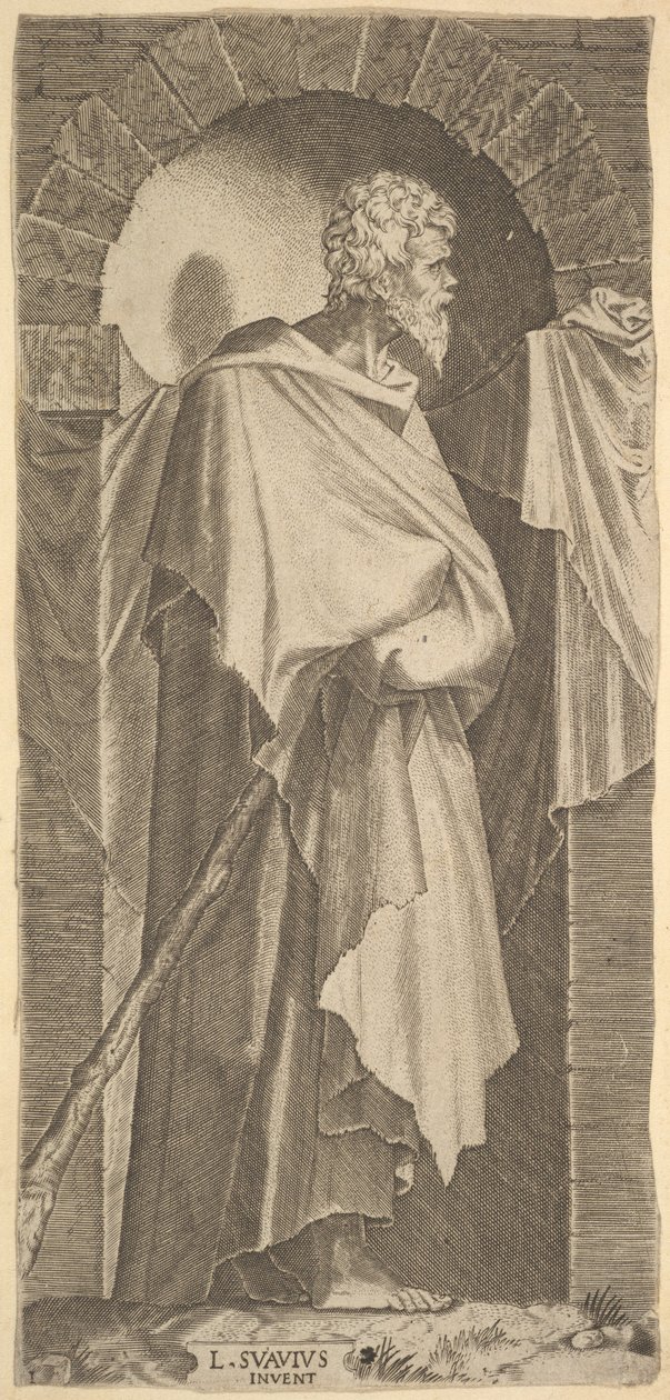 San Jaime Menor en un nicho arqueado, sosteniendo un bastón en sus manos, 1545 de Lambert Suavius