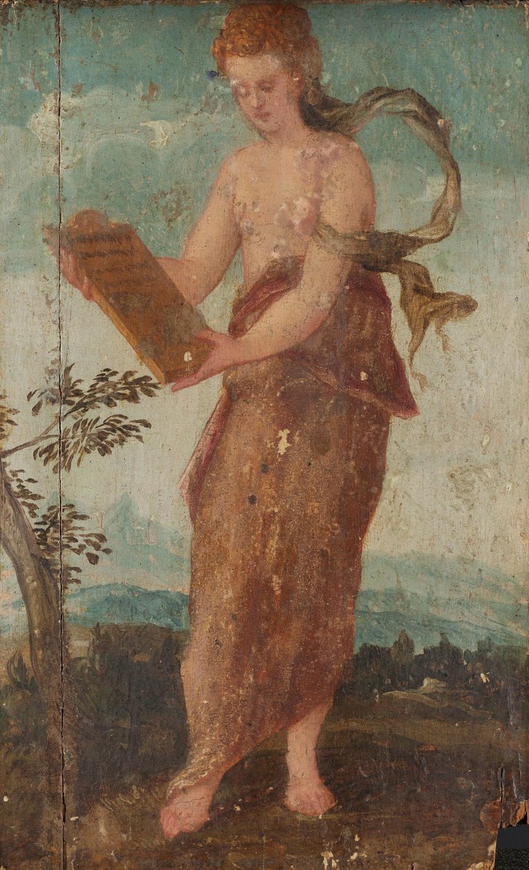 Mujer con panel de texto de Lambert Sustris (circle of)