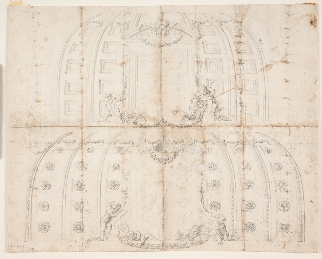 Castillo de Frederiksborg, Sala de Audiencias. Dos bocetos diferentes para la decoración del techo de la cúpula de Lambert van Haven