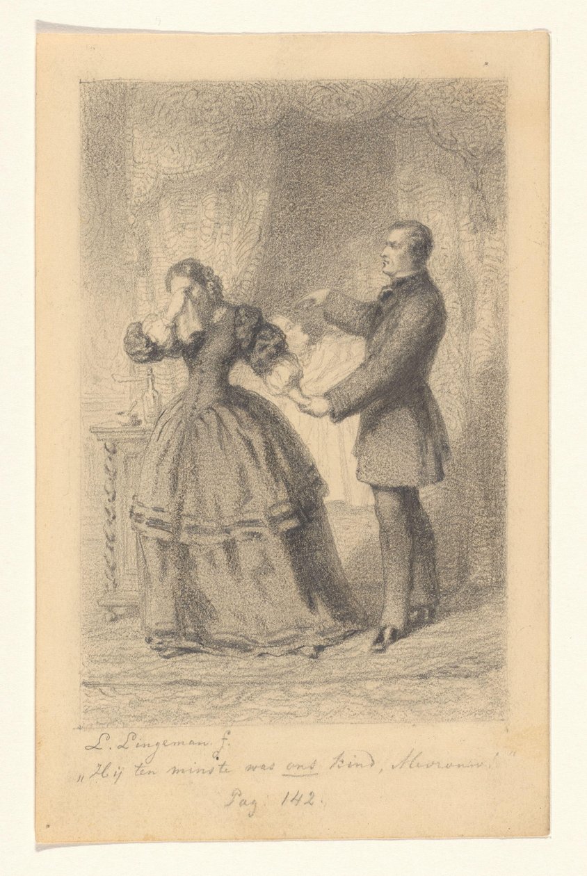 Una pareja en el lecho de muerte de su hijo
¡Al menos era nuestro hijo, señora! (título en el objeto) de Lambertus Lingeman (signed by artist)