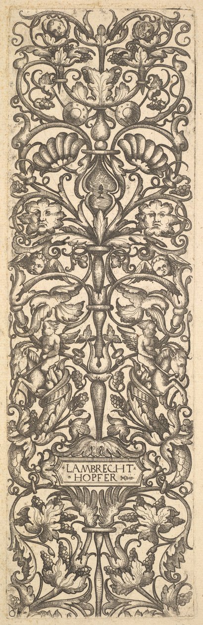 Candelabro con putti sobre cabras en el centro de Lambrecht Hopfer