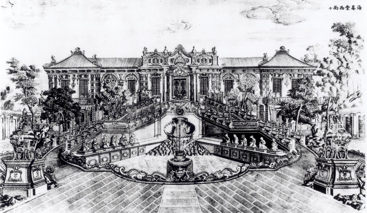 Palacio de la Calma del Mar y el Reloj de Agua, Jardín de Yuan Ming Yuan, Pekín, 1783-86 de Lang Shining