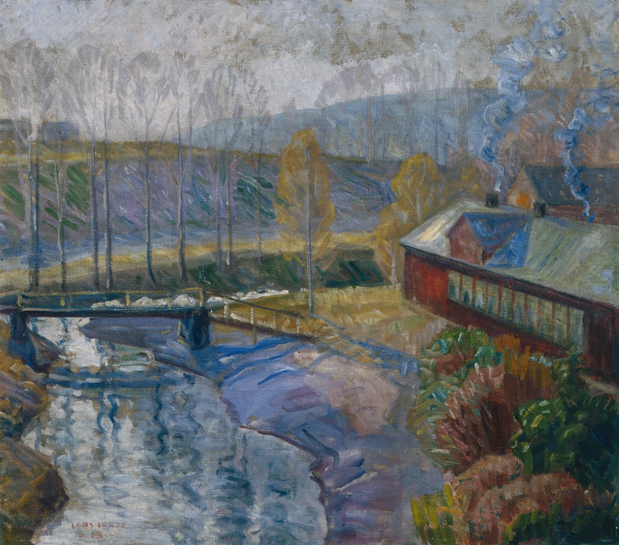 Paisaje con casa y río de Lars Jorde