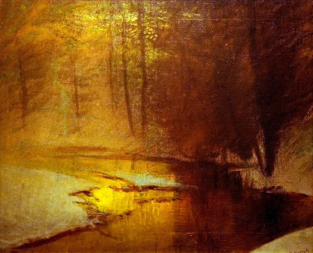 Luces doradas en el bosque de invierno de Laszlo Mednyanszky