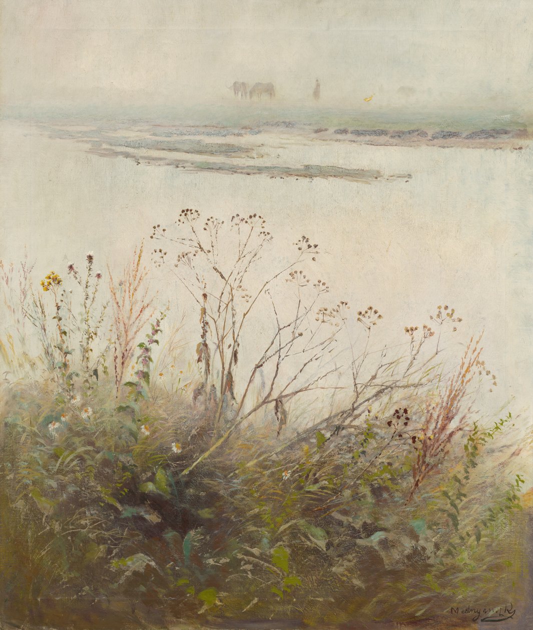 Orilla del río inundado en flor de Laszlo Mednyanszky