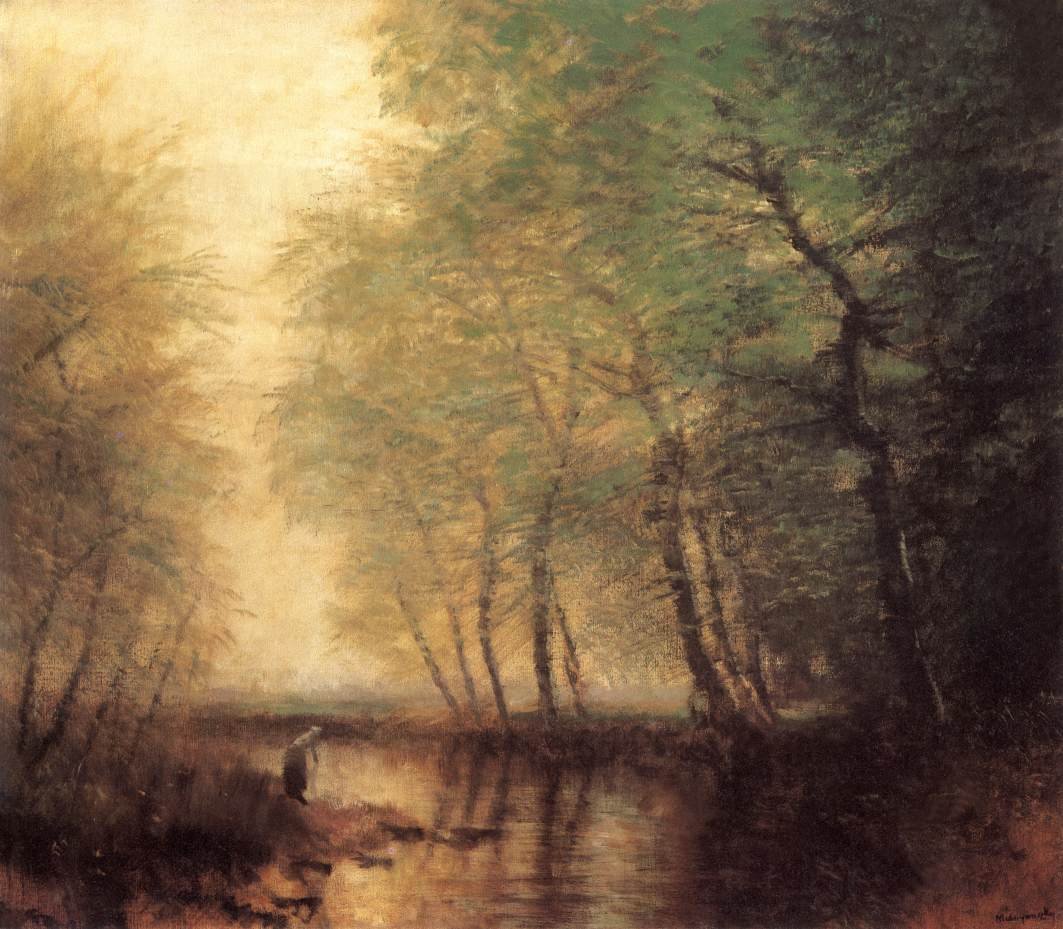 Escena junto al agua con figura de Laszlo Mednyanszky