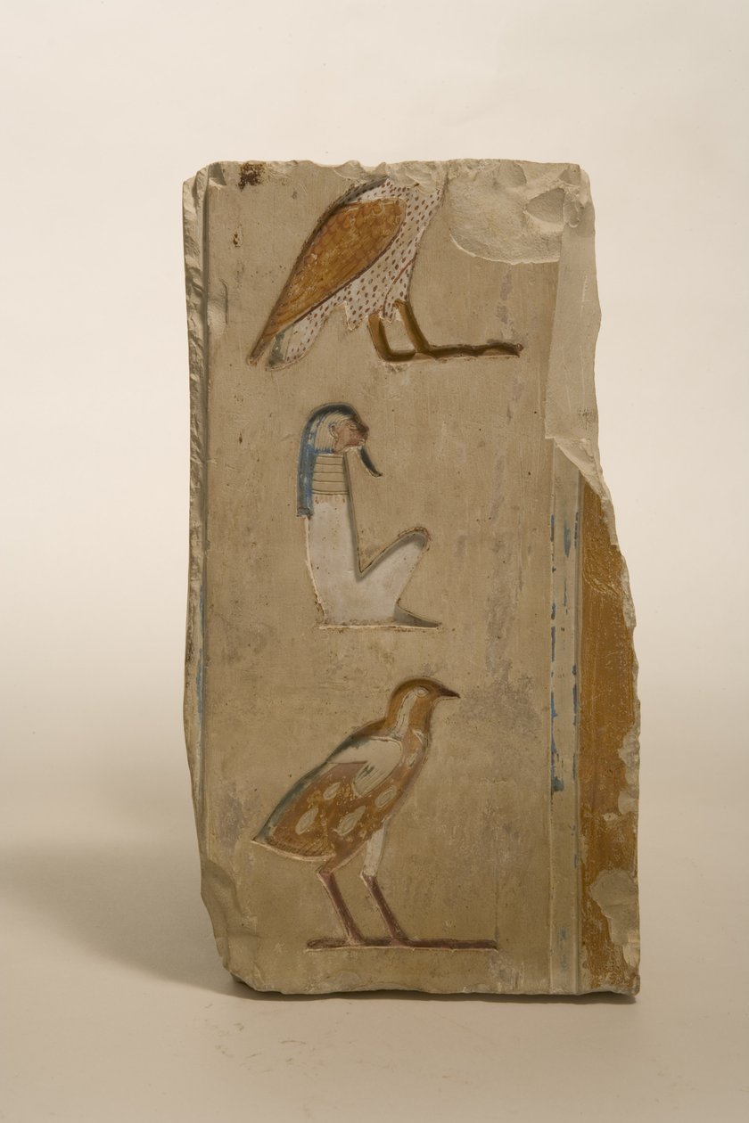 Relieve con jeroglíficos, posiblemente de Tebas, c.600 a.C. (piedra caliza pintada) de Late Period Egyptian