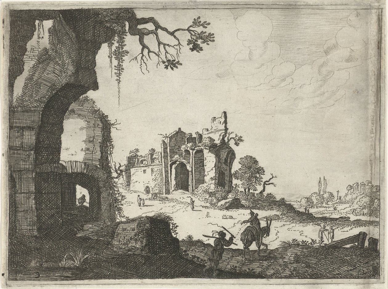 Dos ruinas en un paisaje Paisajes con edificios romanos antiguos (título de la serie) de Laurens Barata