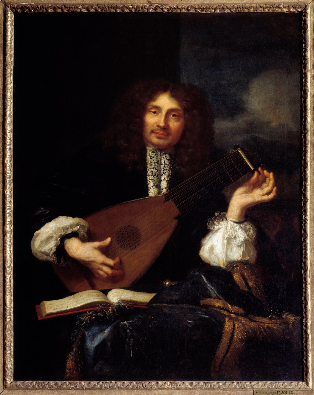 Retrato de un hombre tocando el laúd: presunto retrato de Imbert, secretario del parlamento de Aix. Cuadro atribuido a Laurent Fauchier (1643-1672) de Laurent Fauchier