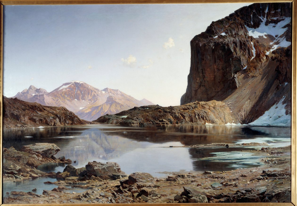 El lago Eychauda en los Alpes. Pintura de Laurent Guetal (1841-1892) de Laurent Guétal